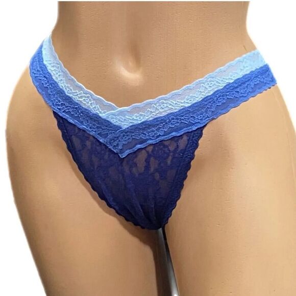 Victoria’s Secret Sexy Lace Thong Panty Triple Blue Sz Large - Picture 3 of 3